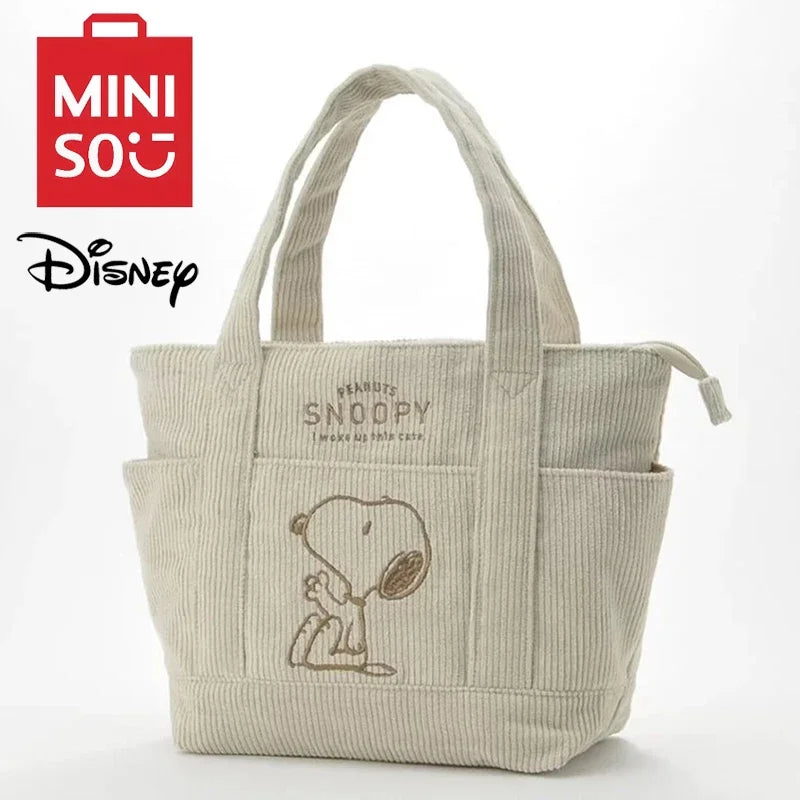 MINISO Disney Cute Snoopy Corduroy Tote Bag