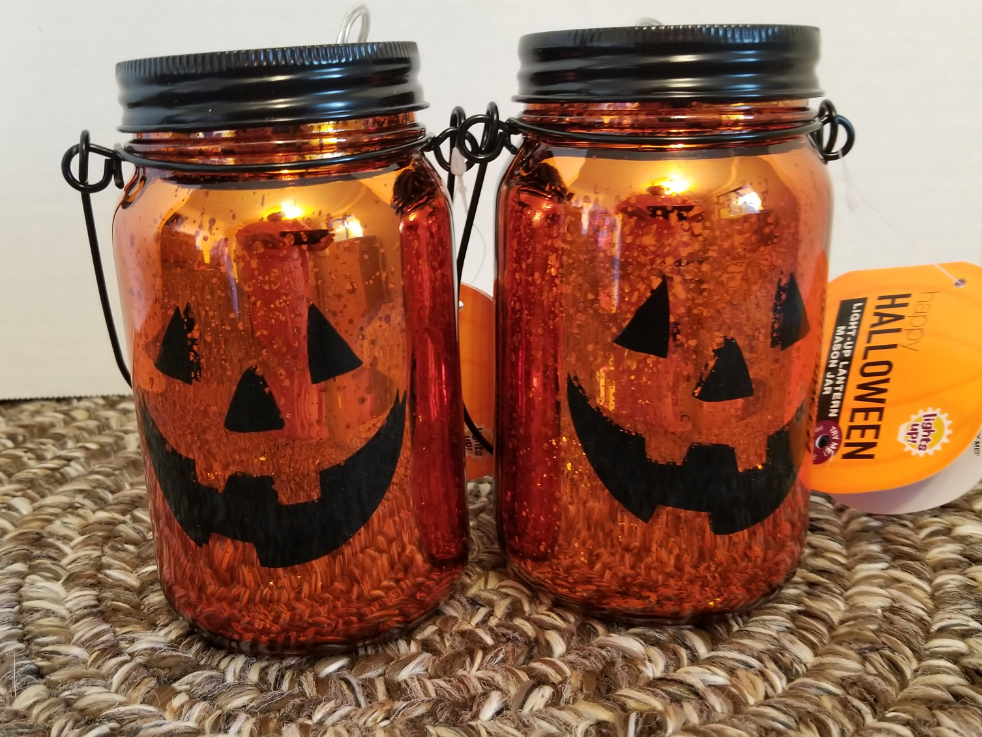 2 Light Up Halloween Jars