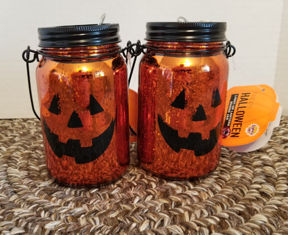 2 Light Up Halloween Jars