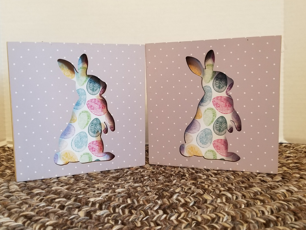 2 Wooden Colorful Bunny Table Decor (Purple)