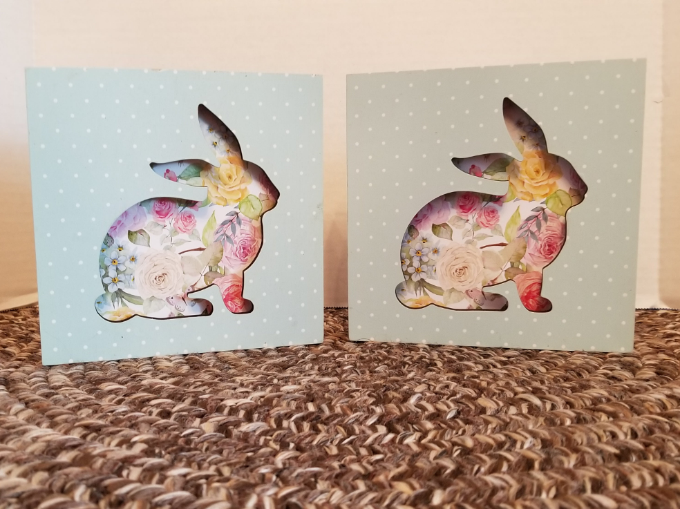 2 Cute Wood Bunny Table Decor (Blue)