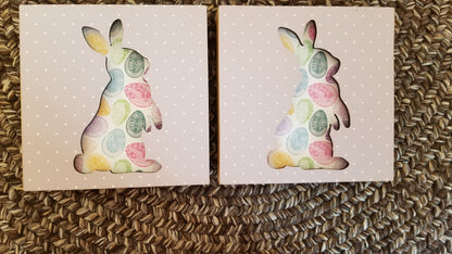 2 Wooden Colorful Bunny Table Decor (Purple)