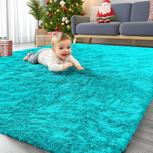 Turquoise Machine Washable Shag Rug
